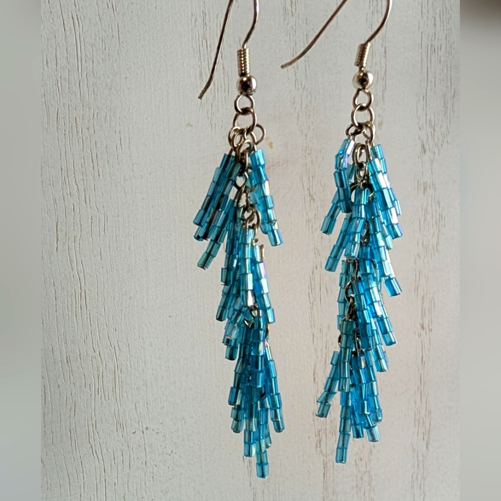 Blue Icicles Beaded Earrings